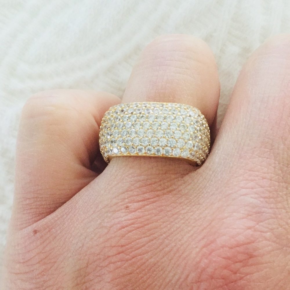 Thick band Square Cubic Zirconia Pave Gold Ring